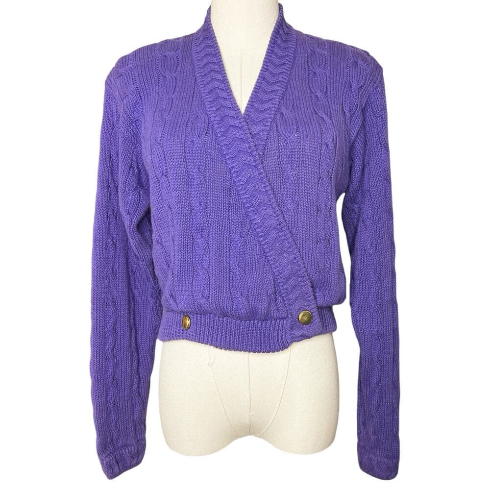 Purple Cable Knit Wrap Sweater